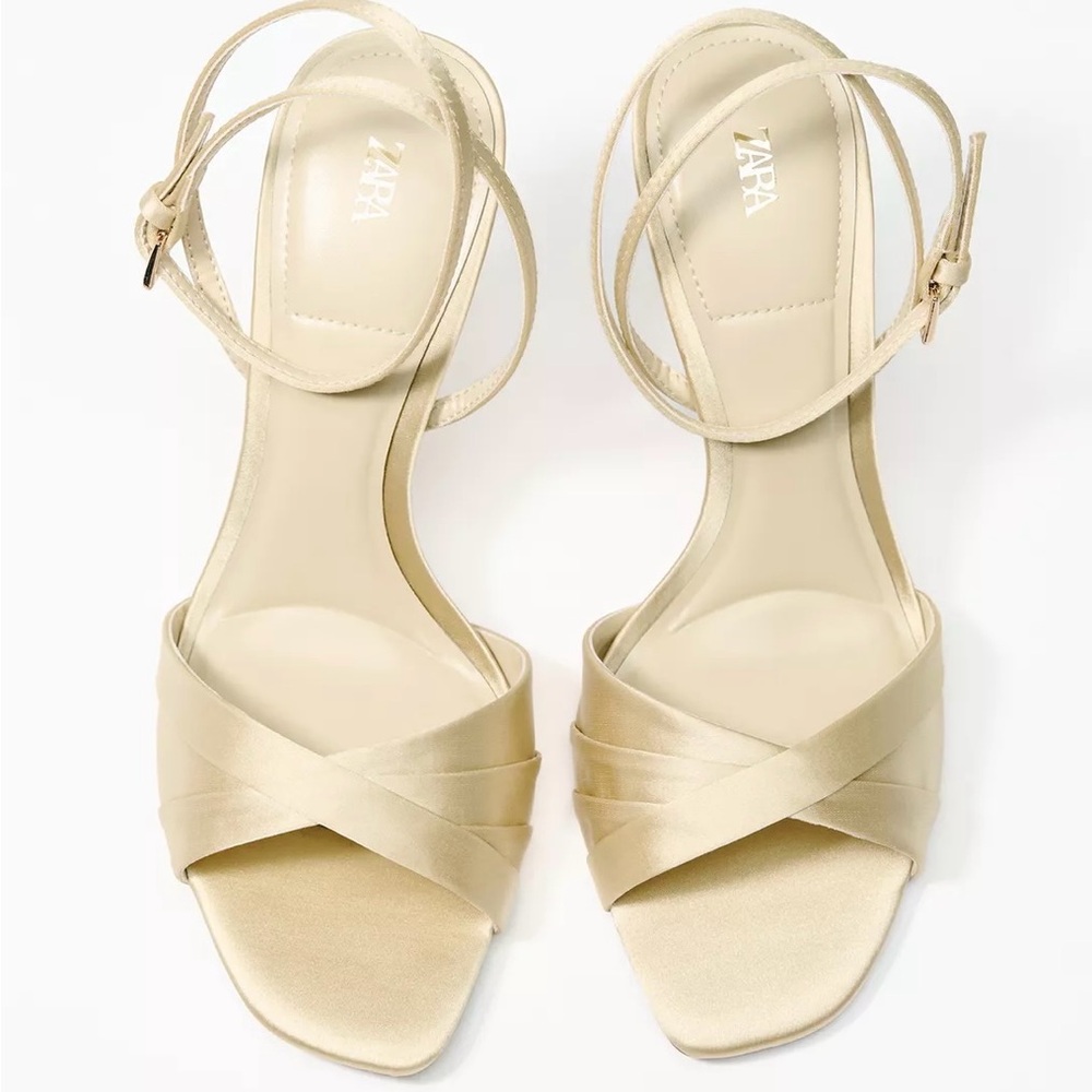 Zara Satin Heeled Sandals Of White